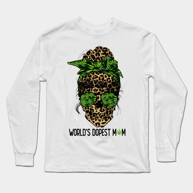 Cute Leopard Skull Lady World's Dopest Mom Weed Long Sleeve T-Shirt by Magazine